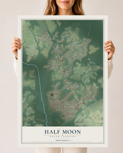 Map of Half Moon, North Carolina, 24 x 36 inch unframed archival matte print