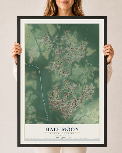 Map of Half Moon, North Carolina, 24 x 36 inch print in a black wood frame