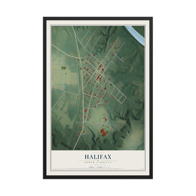 Map of Halifax, North Carolina, 12 x 18 inch print in a black wood frame