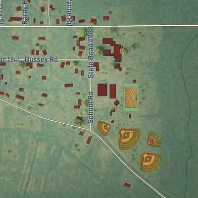Close-up of the map of Hallsboro, North Carolina print showing street and building detail