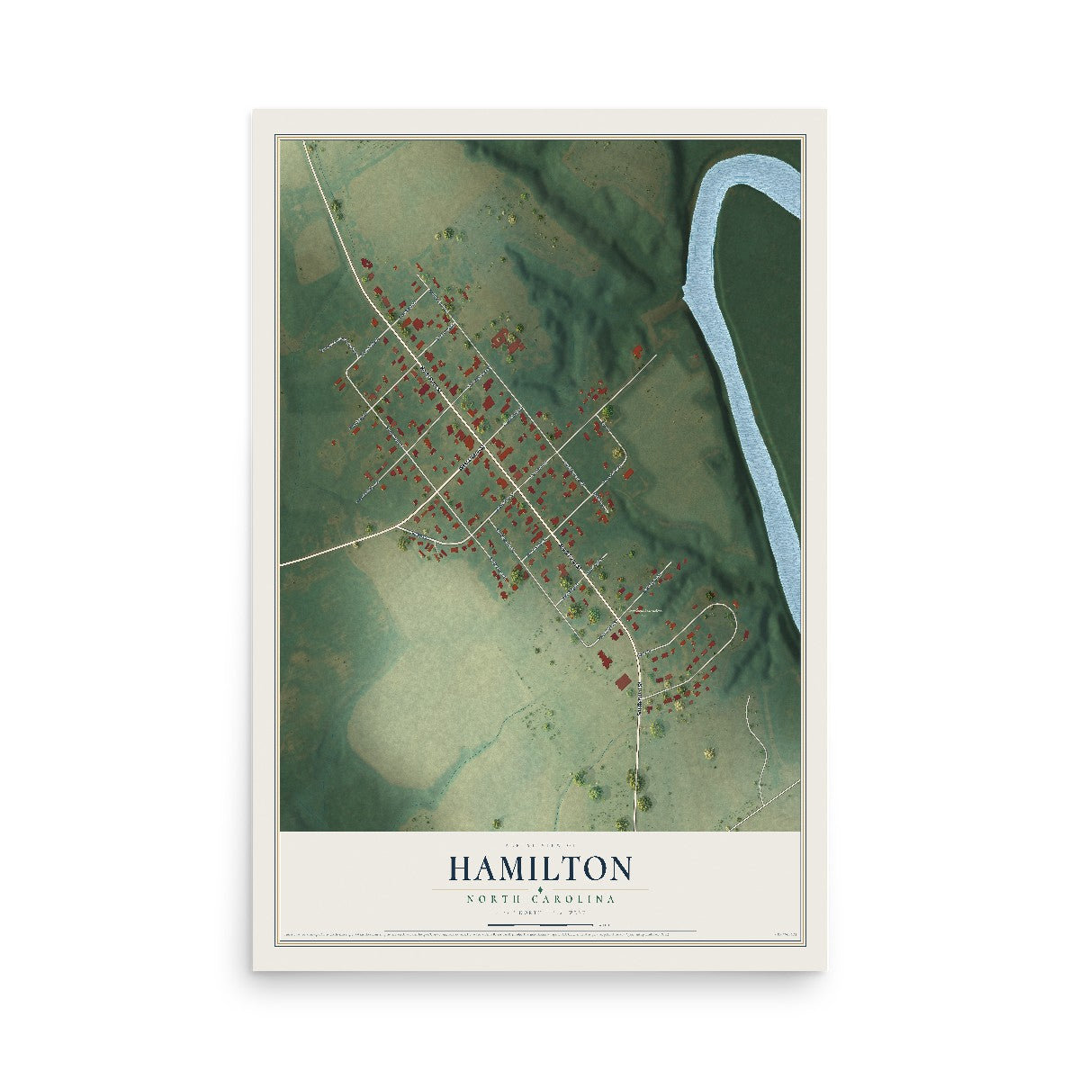 Map of Hamilton, North Carolina, 12 x 18 inch unframed archival matte print