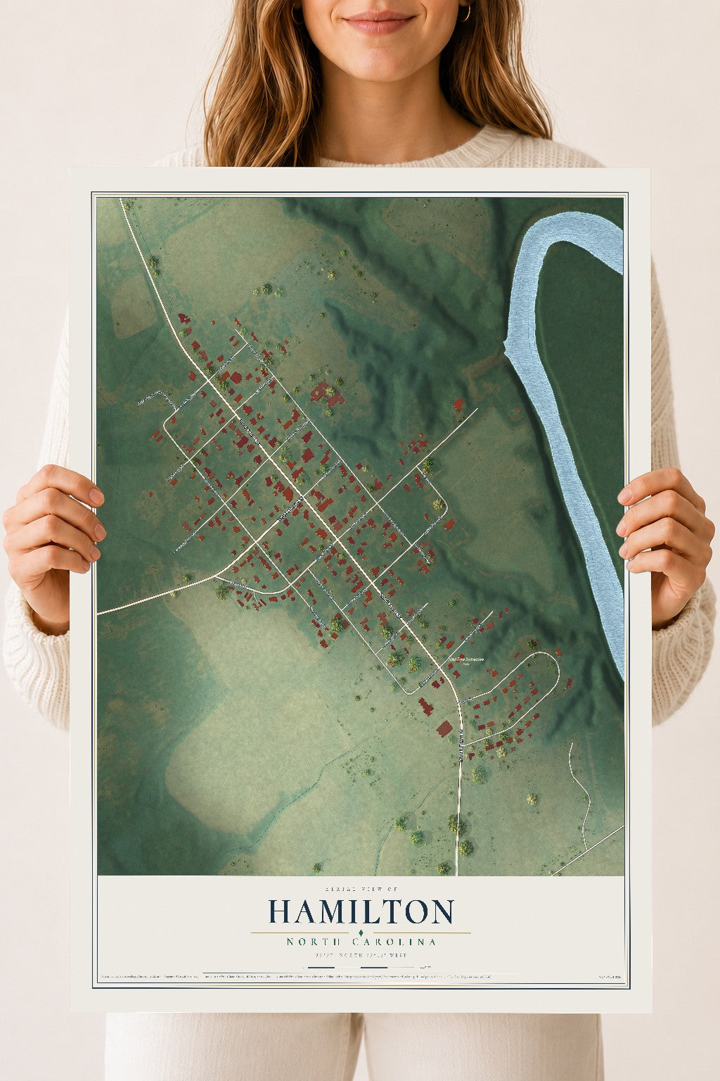 Map of Hamilton, North Carolina, 18 x 24 inch unframed archival matte print