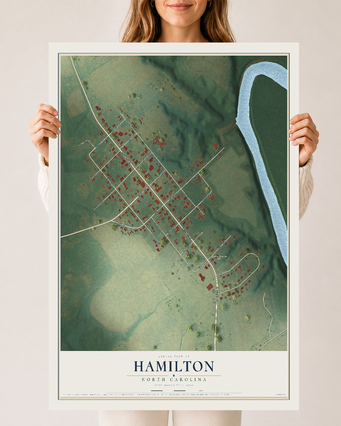 Map of Hamilton, North Carolina, 24 x 36 inch unframed archival matte print