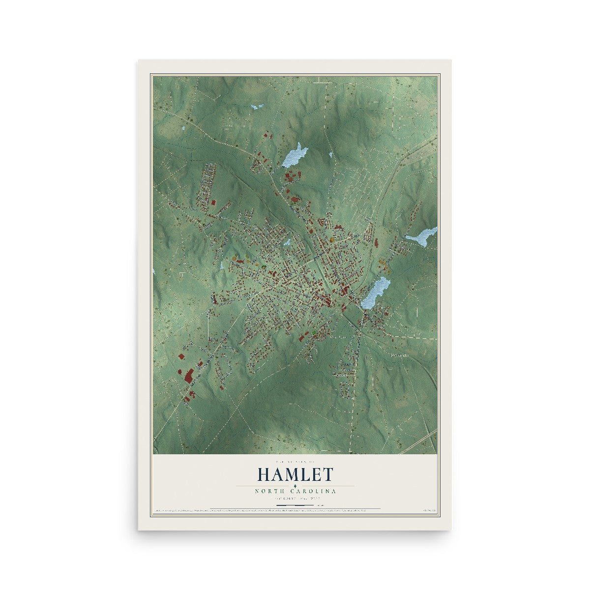 Map of Hamlet, North Carolina, 12 x 18 inch unframed archival matte print