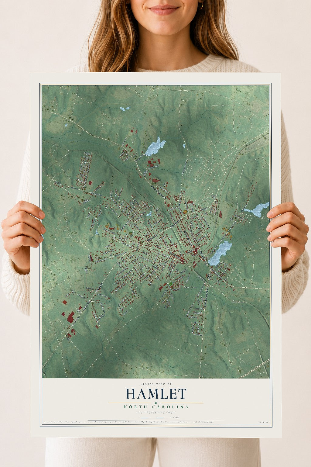 Map of Hamlet, North Carolina, 18 x 24 inch unframed archival matte print