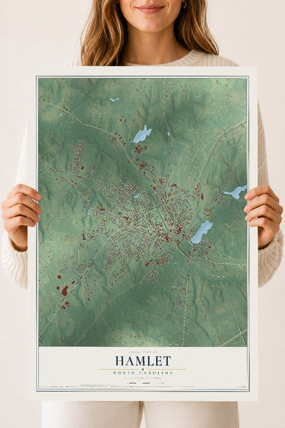 Map of Hamlet, North Carolina, 18 x 24 inch unframed archival matte print