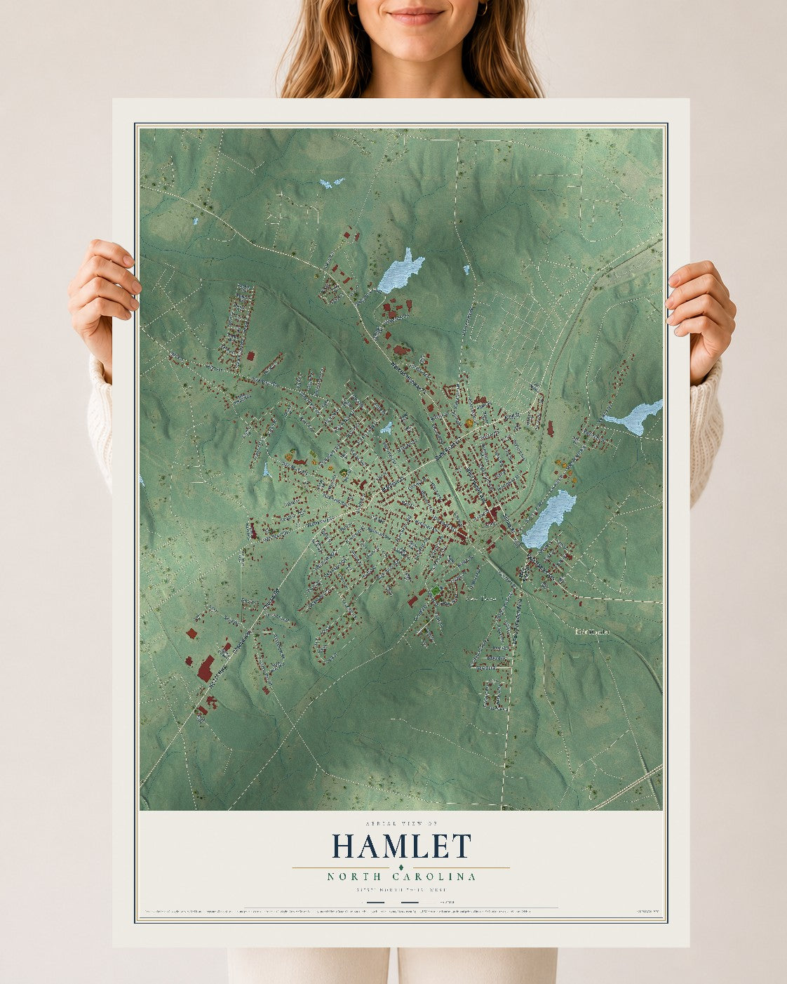 Map of Hamlet, North Carolina, 24 x 36 inch unframed archival matte print