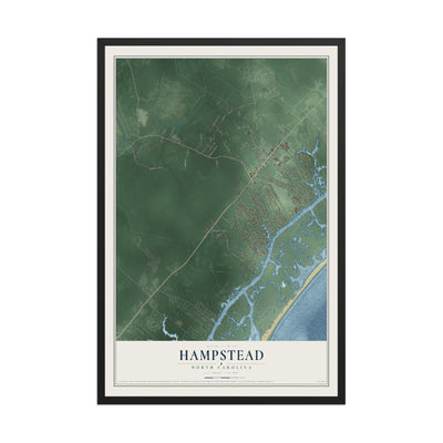Map of Hampstead, North Carolina, 12 x 18 inch print in a black wood frame