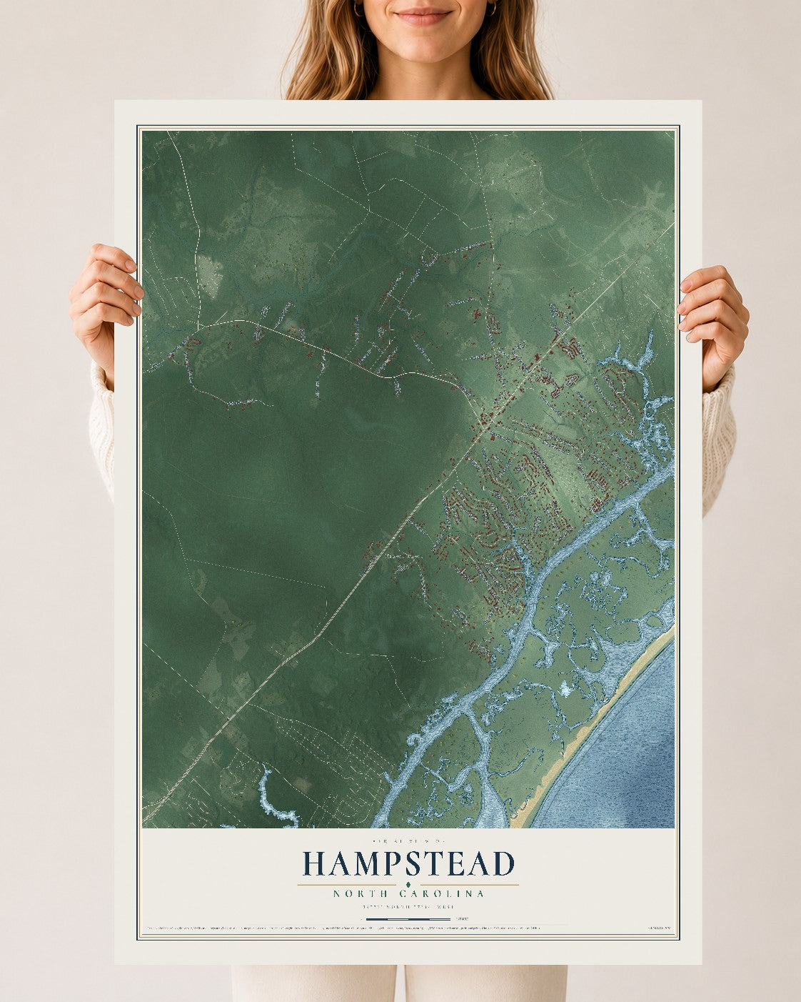 Map of Hampstead, North Carolina, 24 x 36 inch unframed archival matte print