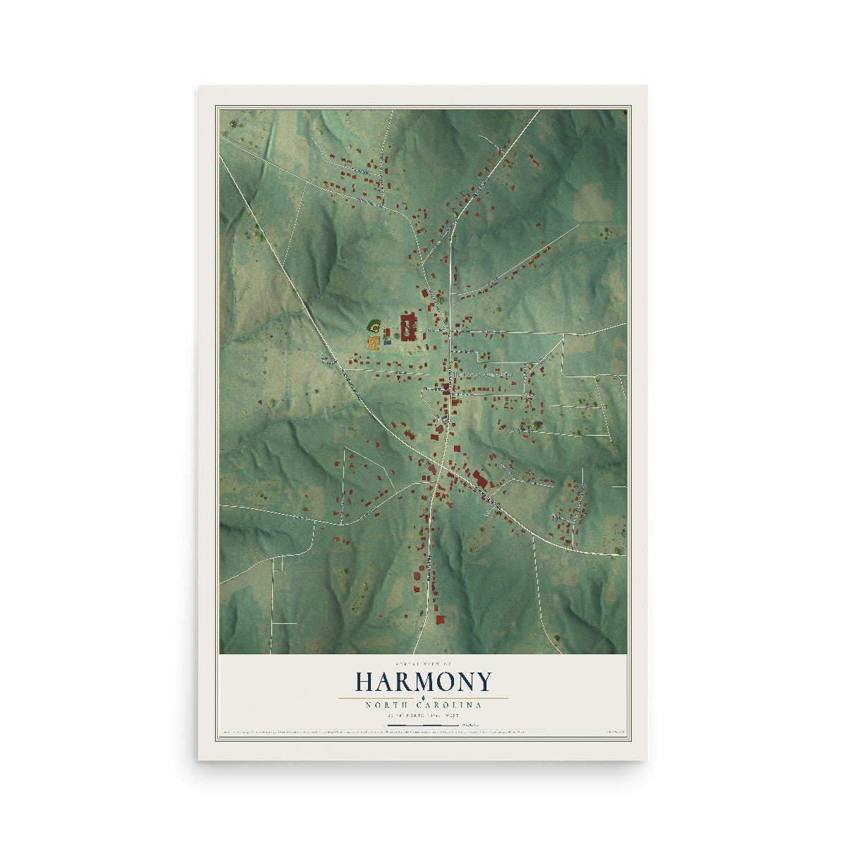 Map of Harmony, North Carolina, 12 x 18 inch unframed archival matte print