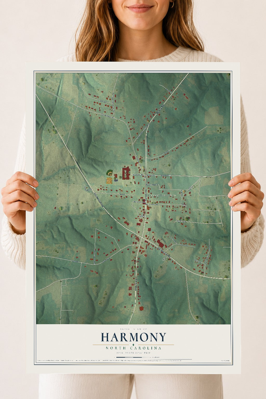 Map of Harmony, North Carolina, 18 x 24 inch unframed archival matte print