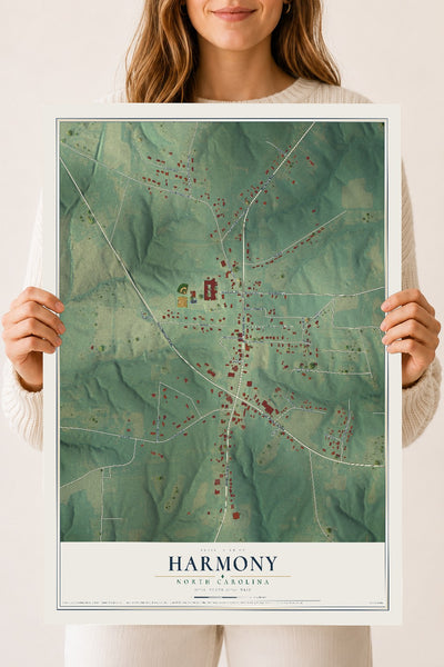 Map of Harmony, North Carolina, 18 x 24 inch unframed archival matte print