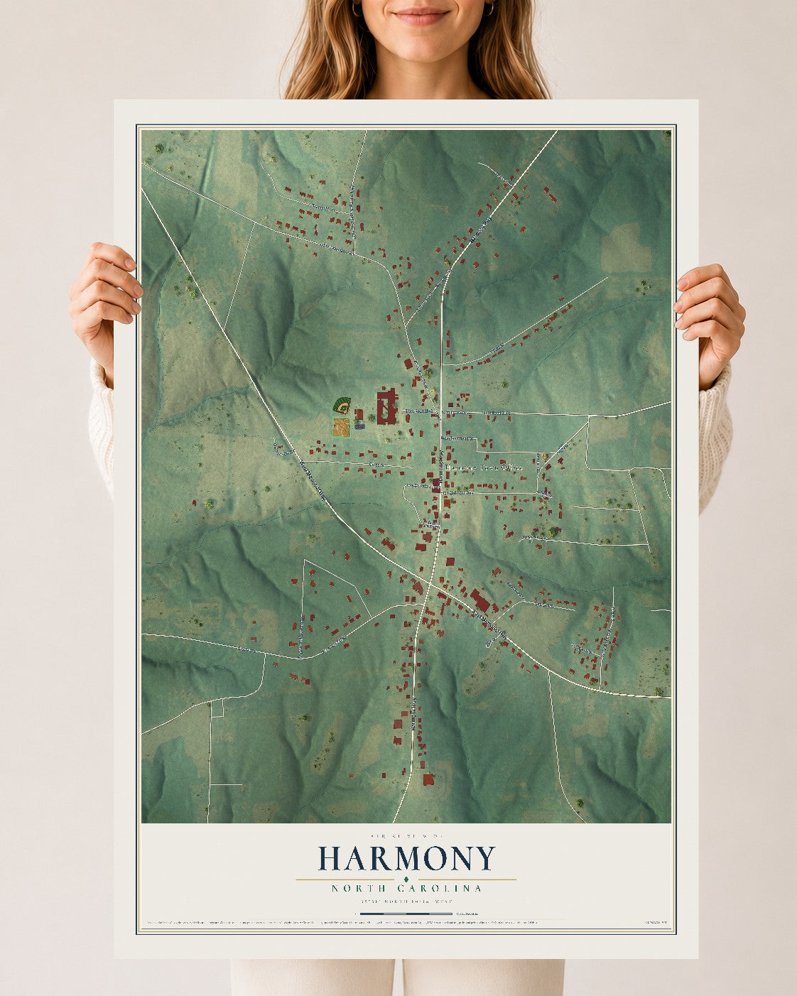 Map of Harmony, North Carolina, 24 x 36 inch unframed archival matte print