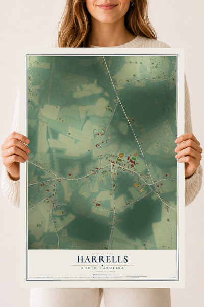 Map of Harrells, North Carolina, 18 x 24 inch unframed archival matte print