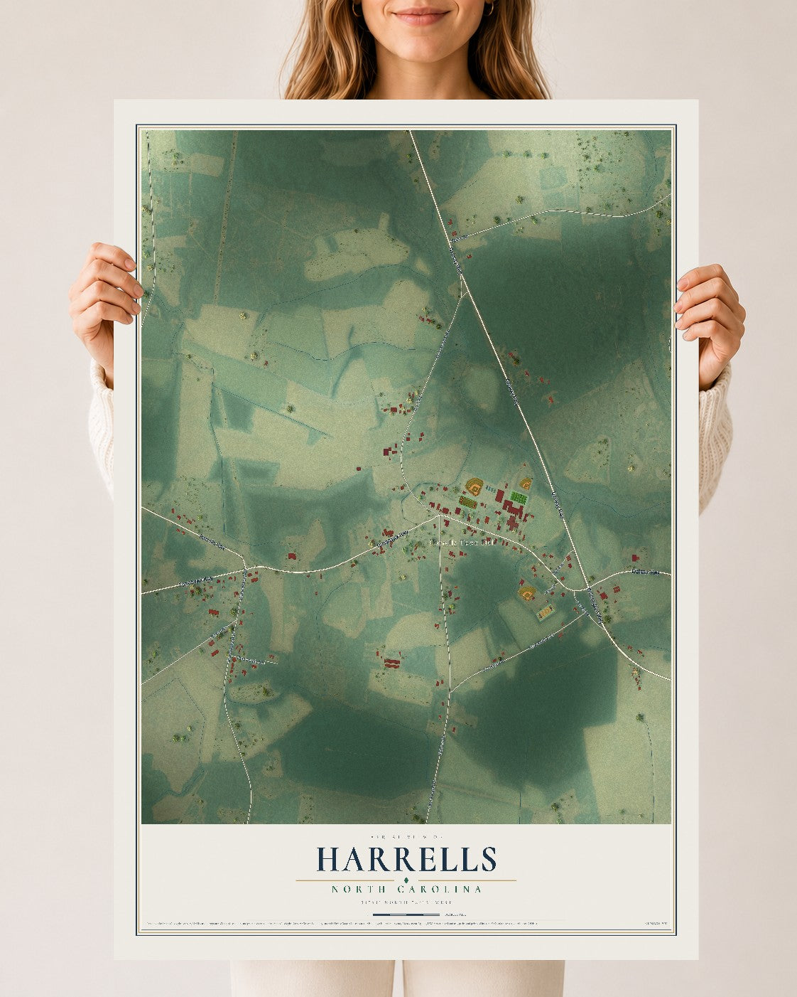 Map of Harrells, North Carolina, 24 x 36 inch unframed archival matte print