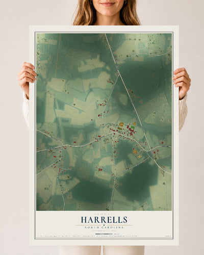 Map of Harrells, North Carolina, 24 x 36 inch unframed archival matte print