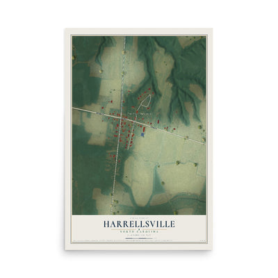 Map of Harrellsville, North Carolina, 12 x 18 inch unframed archival matte print