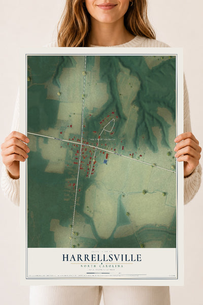 Map of Harrellsville, North Carolina, 18 x 24 inch unframed archival matte print