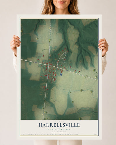 Map of Harrellsville, North Carolina, 24 x 36 inch unframed archival matte print