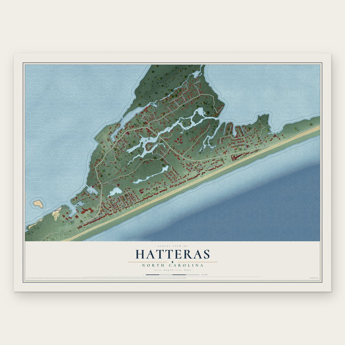 Hatteras, North Carolina map print, the full design