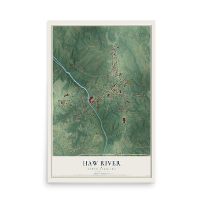 Map of Haw River, North Carolina, 12 x 18 inch unframed archival matte print