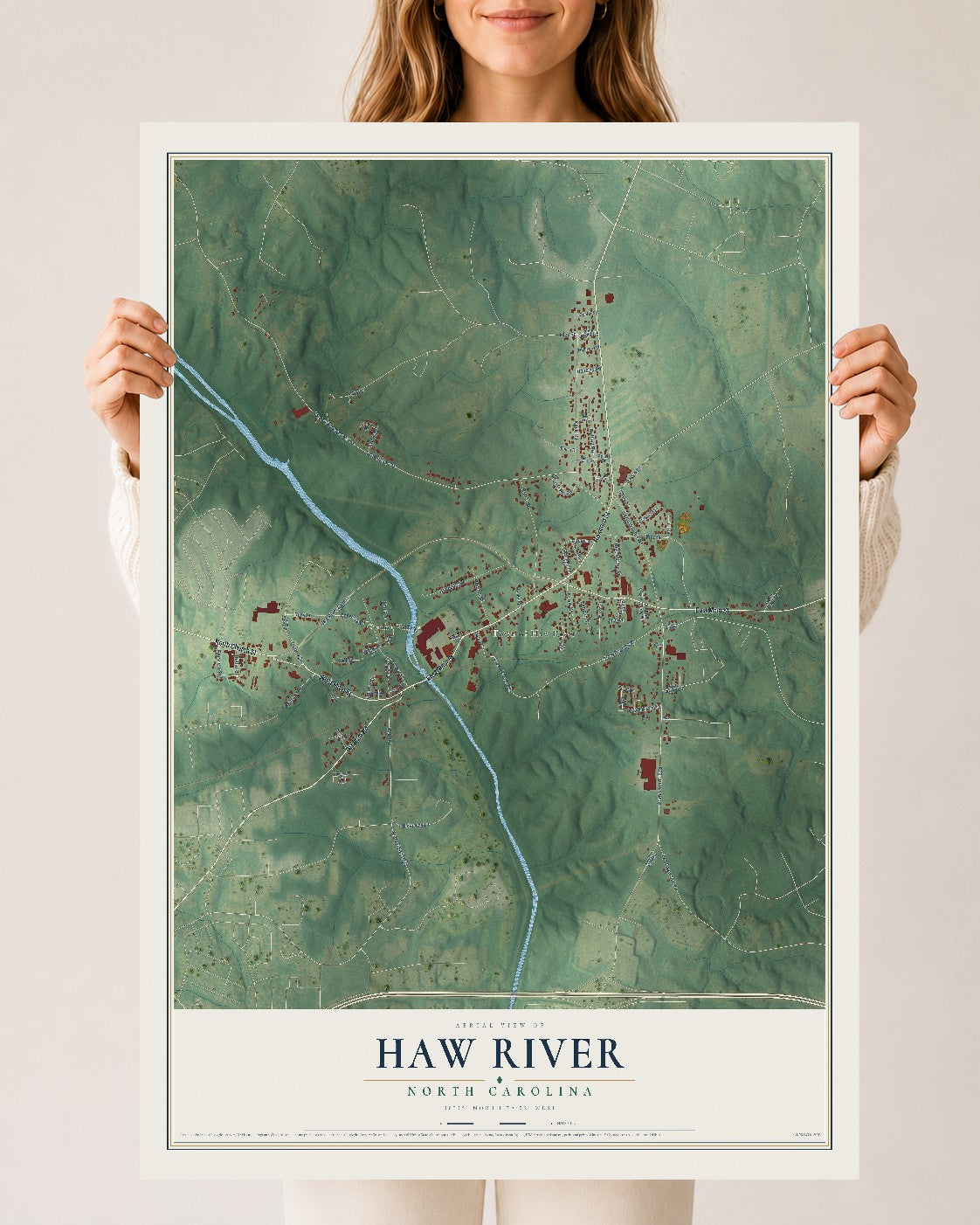 Map of Haw River, North Carolina, 24 x 36 inch unframed archival matte print