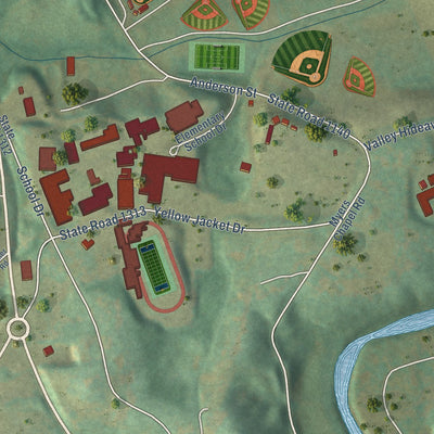 Second close-up of the map of Hayesville, North Carolina print showing more streets and buildings