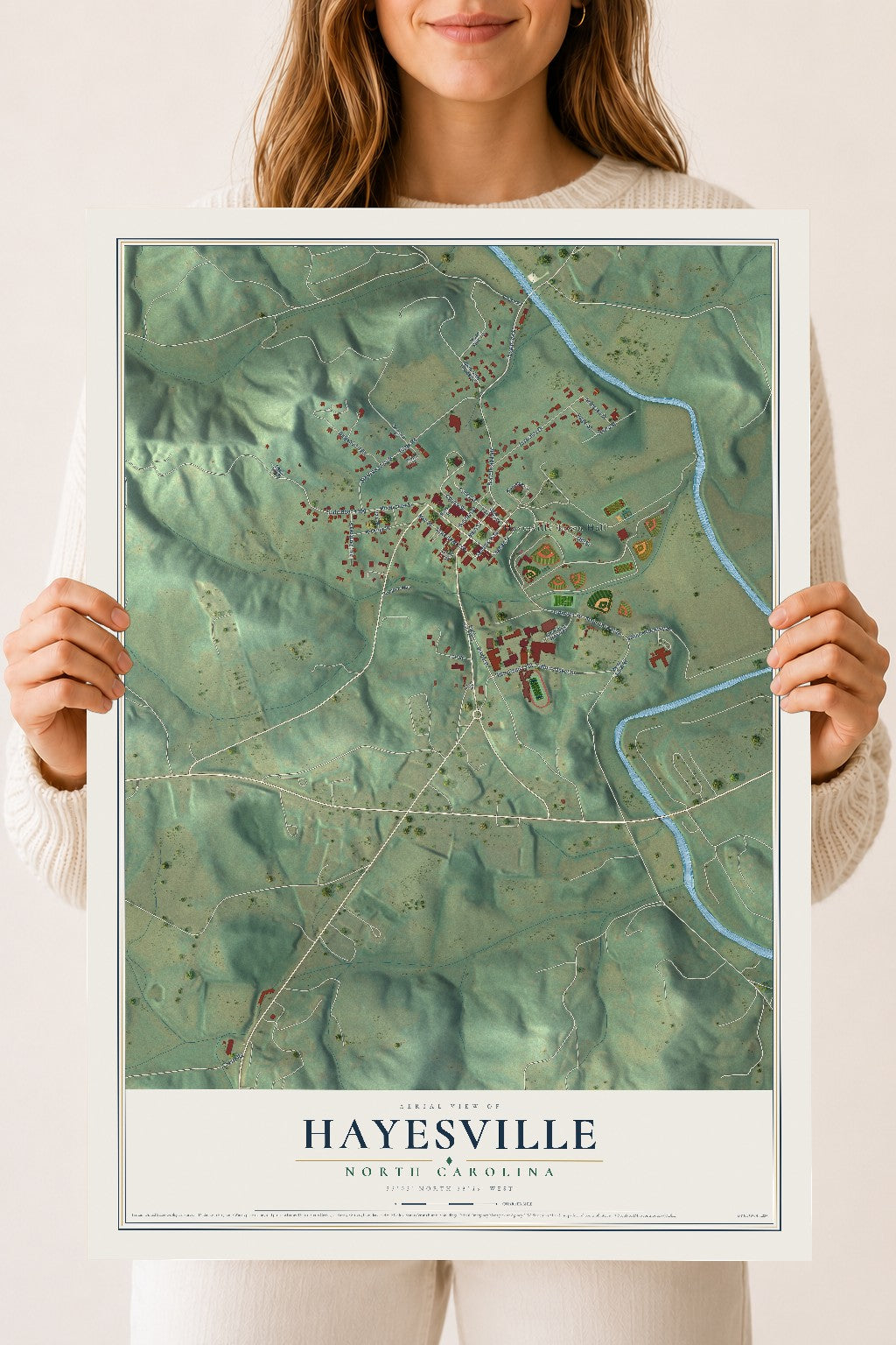 Map of Hayesville, North Carolina, 18 x 24 inch unframed archival matte print