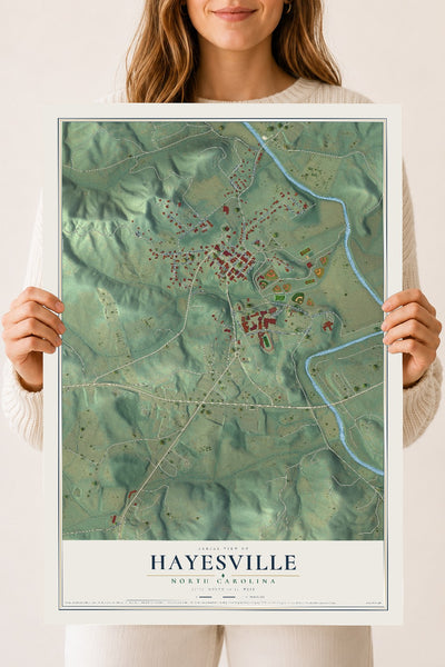 Map of Hayesville, North Carolina, 18 x 24 inch unframed archival matte print
