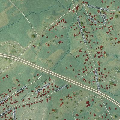 Close-up of the map of Hemby Bridge, North Carolina print showing street and building detail
