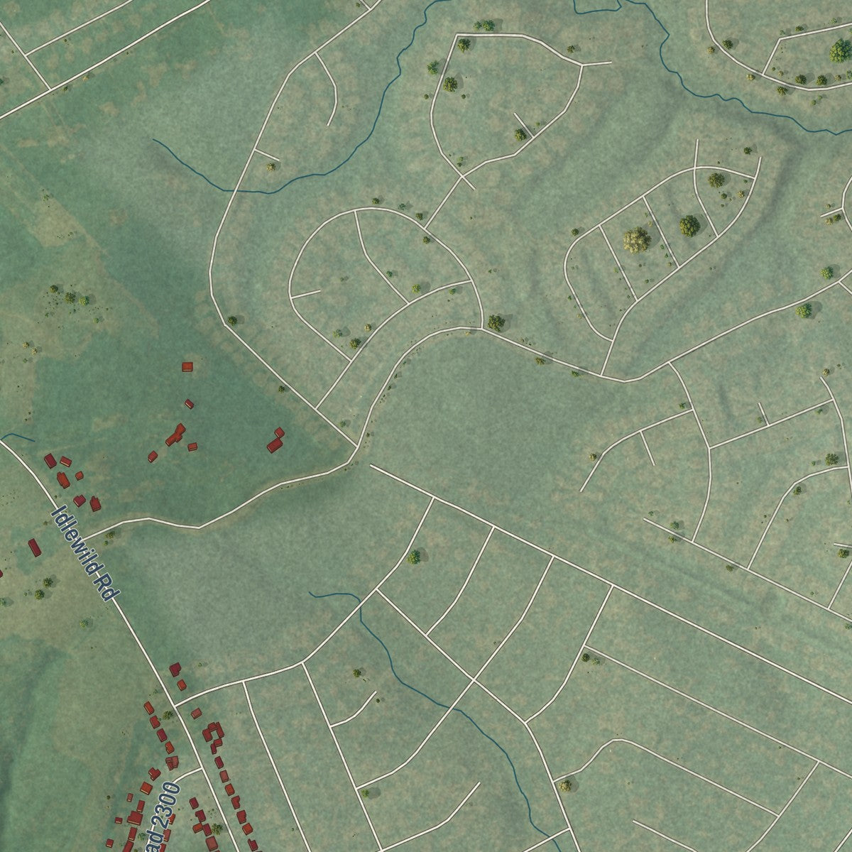 Second close-up of the map of Hemby Bridge, North Carolina print showing more streets and buildings