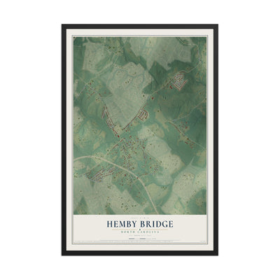 Map of Hemby Bridge, North Carolina, 12 x 18 inch print in a black wood frame