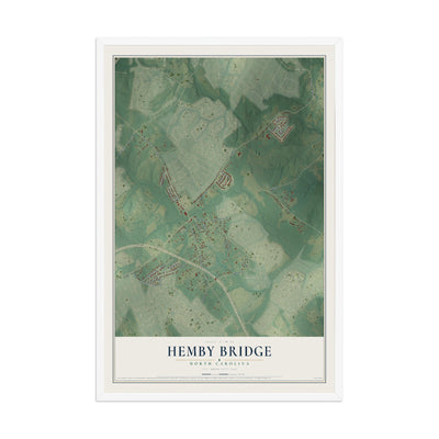 Map of Hemby Bridge, North Carolina, 12 x 18 inch print in a white wood frame