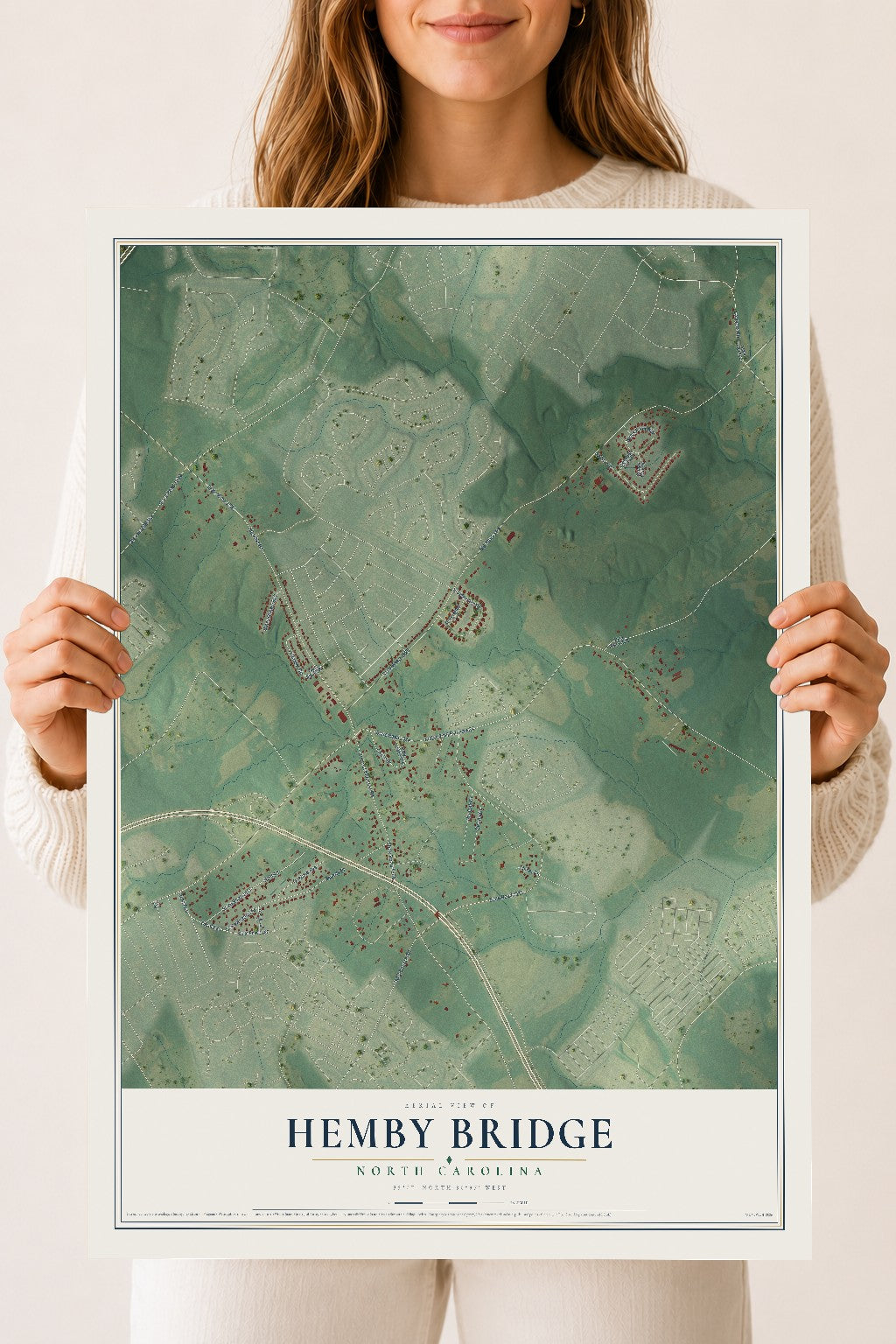 Map of Hemby Bridge, North Carolina, 18 x 24 inch unframed archival matte print