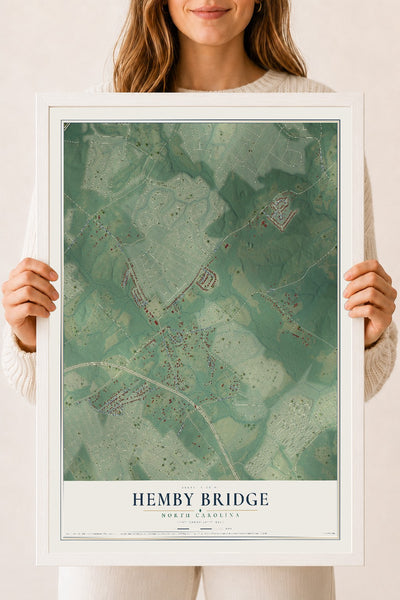Map of Hemby Bridge, North Carolina, 18 x 24 inch print in a white wood frame