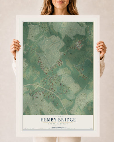 Map of Hemby Bridge, North Carolina, 24 x 36 inch print in a white wood frame