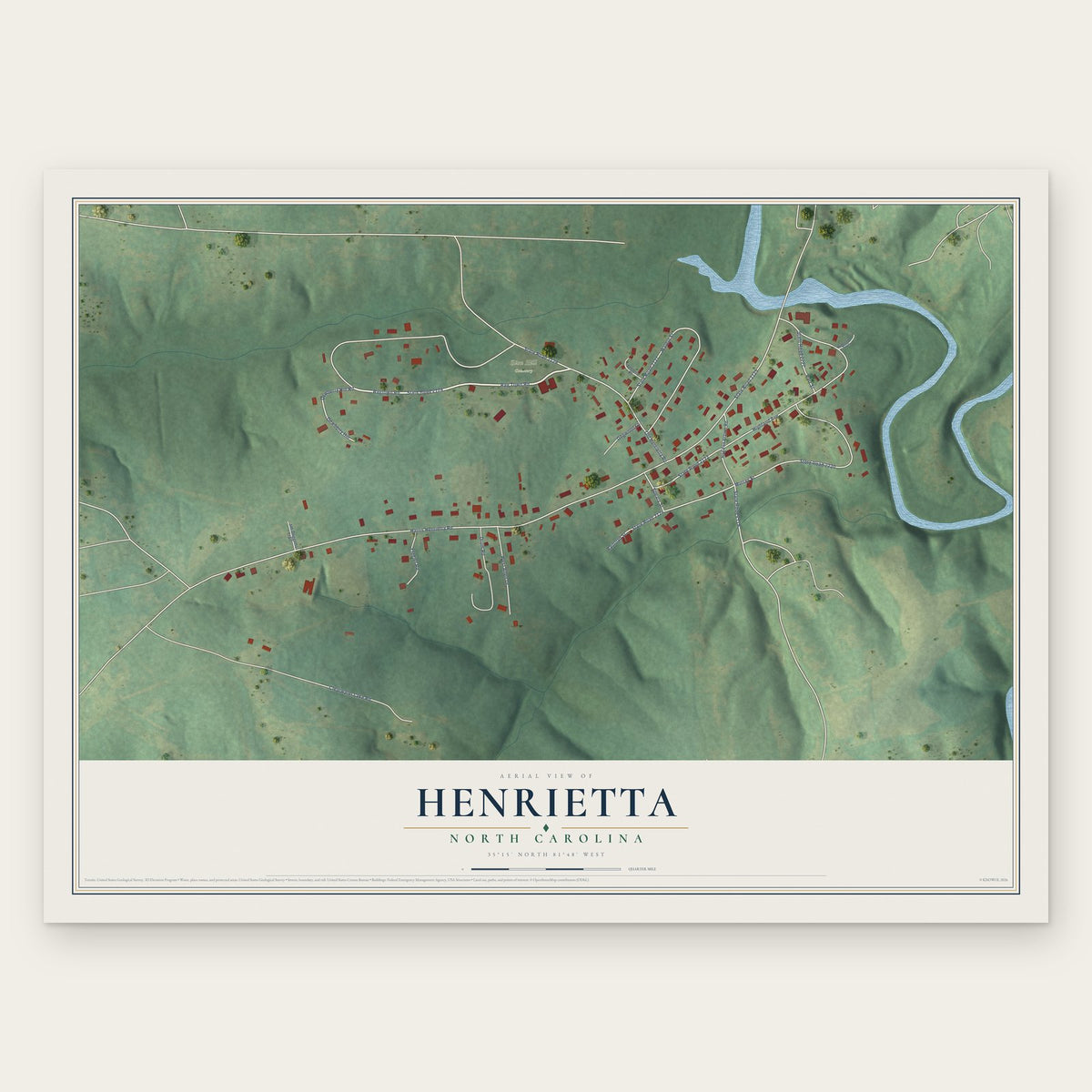 Henrietta, North Carolina map print, the full design