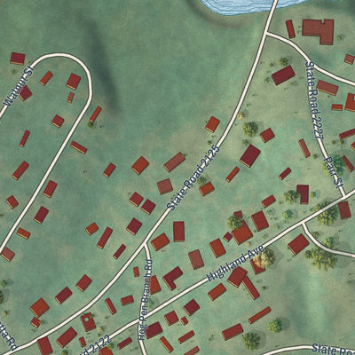 Close-up of the map of Henrietta, North Carolina print showing street and building detail