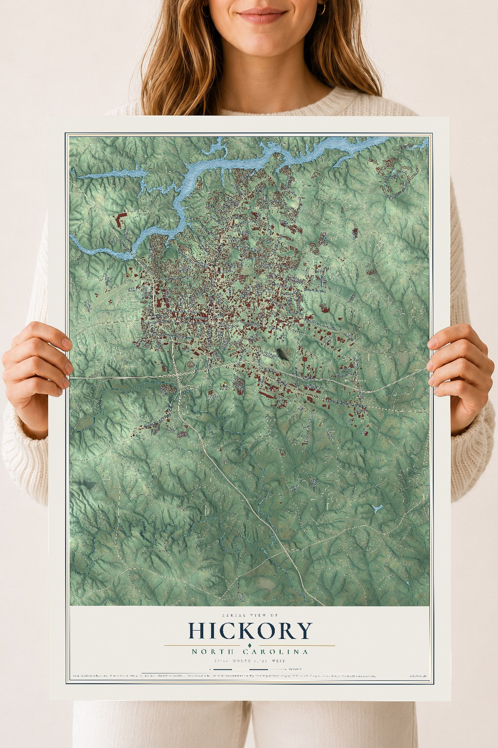 Map of Hickory, North Carolina, 18 x 24 inch unframed archival matte print
