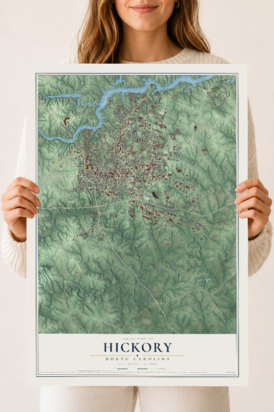 Map of Hickory, North Carolina, 18 x 24 inch unframed archival matte print