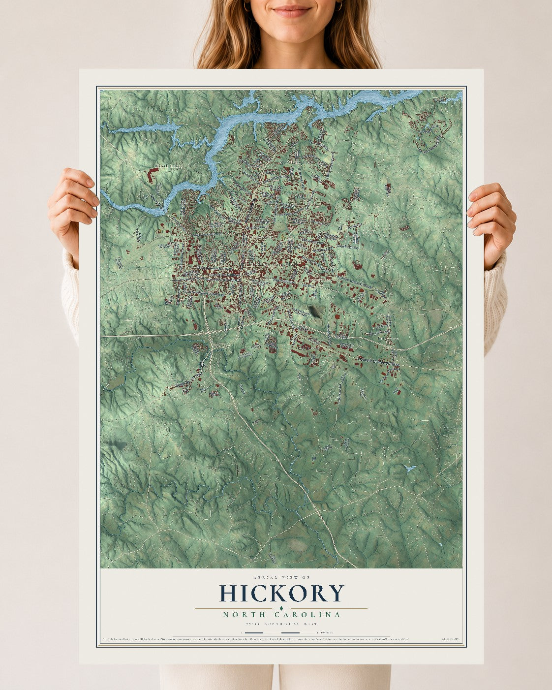 Map of Hickory, North Carolina, 24 x 36 inch unframed archival matte print