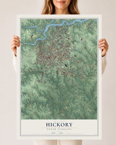 Map of Hickory, North Carolina, 24 x 36 inch unframed archival matte print