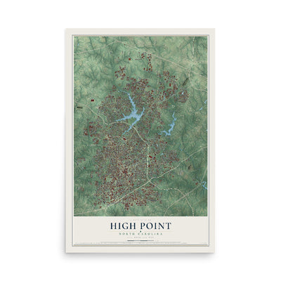 Map of High Point, North Carolina, 12 x 18 inch unframed archival matte print