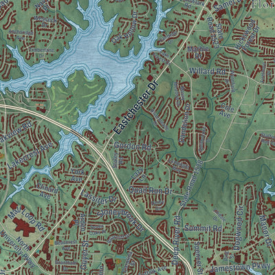 Second close-up of the map of High Point, North Carolina print showing more streets and buildings