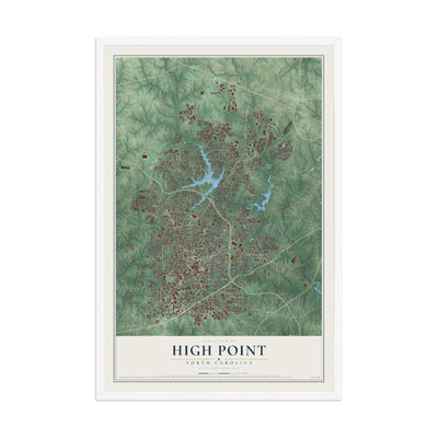 Map of High Point, North Carolina, 12 x 18 inch print in a white wood frame