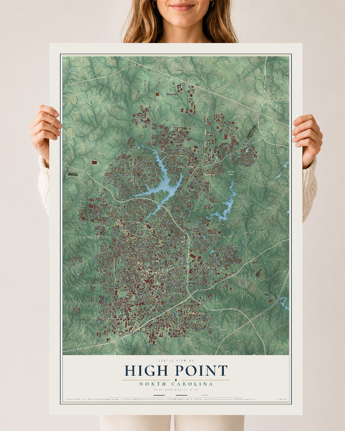 Map of High Point, North Carolina, 24 x 36 inch unframed archival matte print