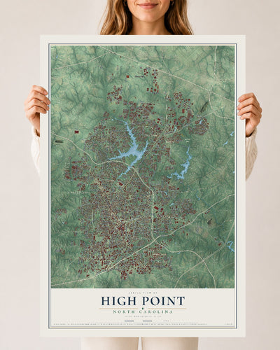 Map of High Point, North Carolina, 24 x 36 inch unframed archival matte print