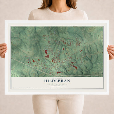 Map of Hildebran, North Carolina, 18 x 24 inch print in a white wood frame