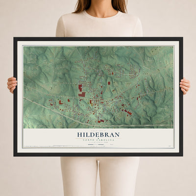 Map of Hildebran, North Carolina, 24 x 36 inch print in a black wood frame