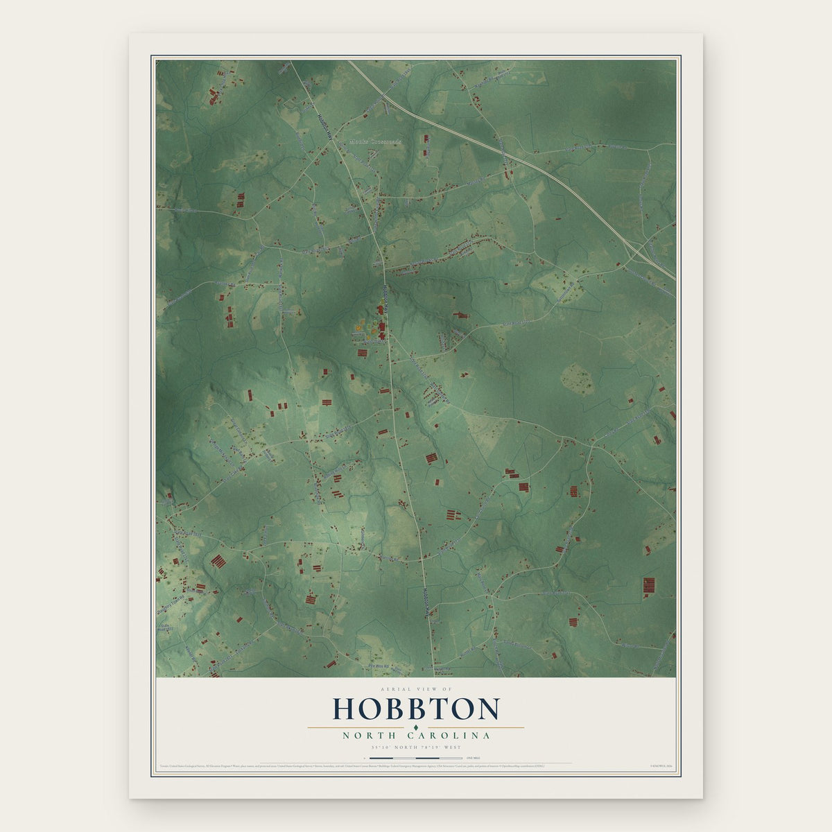 Hobbton, North Carolina map print, the full design